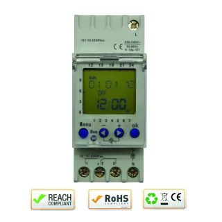 Horloge Digitale Hebdomataire Rail Din 2M 230V Ac 2 Contacts Inverseurs (58 Pas)