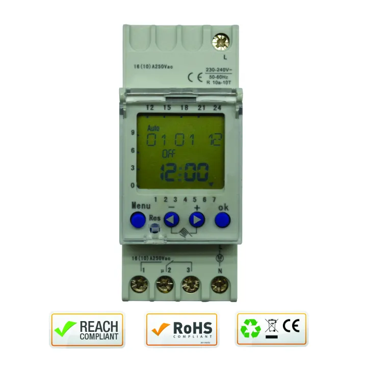Horloge Digitale Hebdomataire Rail Din 2M 230V Ac 2 Contacts Inverseurs (58 Pas)