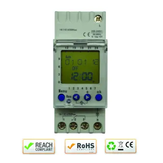 Horloge Digitale Hebdomataire Rail Din 2M 230V Ac 1 Contact Inverseur 58 Pas)