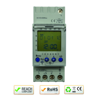 HORLOGE DIGITALE HEBDOMAD 12V AC/D-2 CONTACTS INVERSEURS(44 PAS)