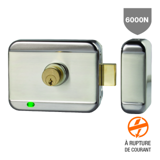 Serrure électrique applique 6000 N à rupture 12-24V DC cylindre