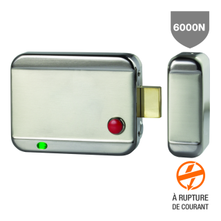 Serrure électrique applique 6000 N à rupture 12-24V DC plaque nu