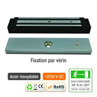 Ventouse Em Enc. Acier Inox 35,5 Mm 600 Lbs 12/24V Dc Ctc Hall - Nf S 61-937