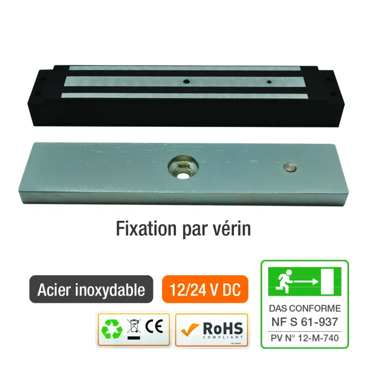 Ventouse Em Enc. Acier Inox 35,5 Mm 600 Lbs 12/24V Dc Ctc Hall - Nf S 61-937