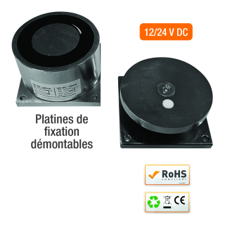Ventouse Em Ronde Ip 65 Diametre 80 Mm 600 Lbs 12/24V Dc
