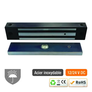 Ventouse Em Applique Ip 67 Acier Inox 800 Lbs 12/24V Dc Contact Hall