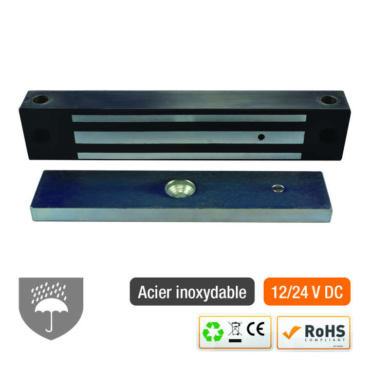 Ventouse Em Ip 65 Acier Inox Applique 800 Lbs 12/24V Dc Ctc Reed