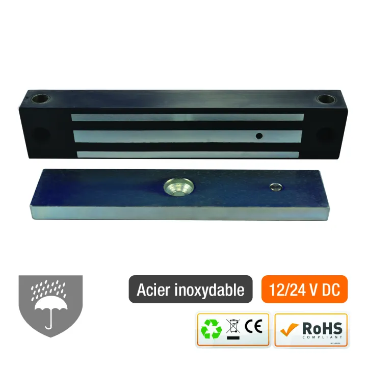 Ventouse Em Applique Ip 67 Acier Inox 800 Lbs 12/24V Dc Contact Hall