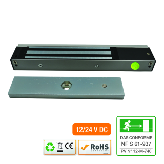 VENTOUSE EM applique 600 lbs 12/24V DC Contact Hall / LED*