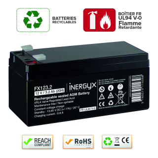 Batterie Rechargeable Vrla 12V / 3,2 Ah - Bac Fr Ul94 V-0 - 134 X 67 X 62/67 Mm