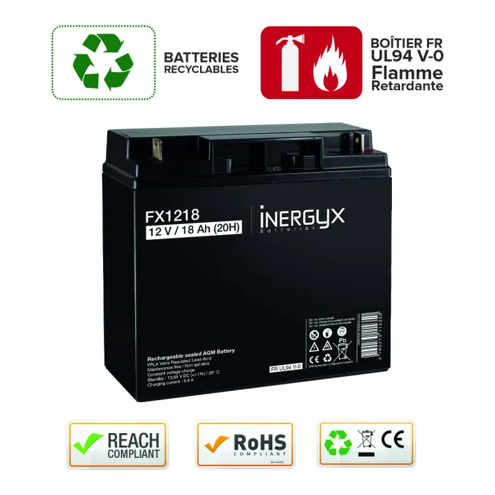 Batterie Rechargeable Vrla 12V / 18 Ah - Bac Fr Ul94 V-0 - 181 X 77 X 167 Mm