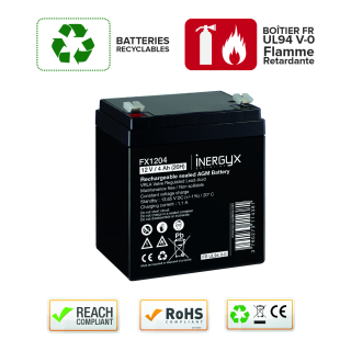 Batterie Rechargeable Vrla 12V / 4 Ah - Bac Fr Ul94 V-0 - 90 X 70 X 101/107 Mm