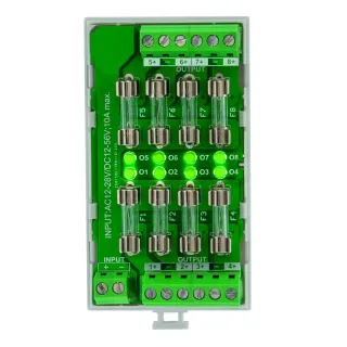 Carte Multivoies Rail Din 3M 12-24V Ac / 12-48V Dc - 8 Fusibles / 8 Leds Vertes