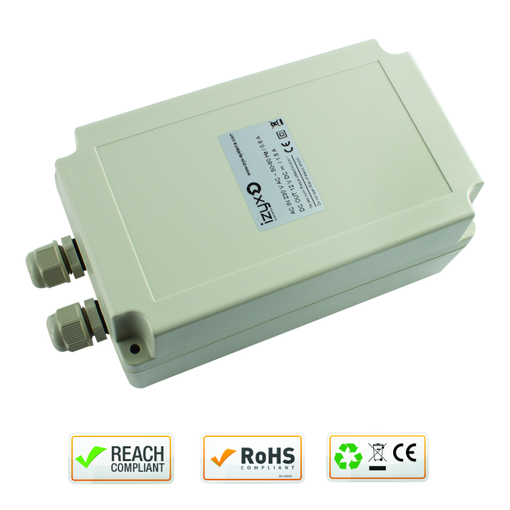 Alimentation 230V Ac / 12V Dc / 5A Boîtier Abs Ip 65 180 X 105 X 80 Mm 2 Pe