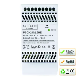 Alimentation Rail Din 3M 230V Ac / 27,6V Dc (24-28V) / 2,5A