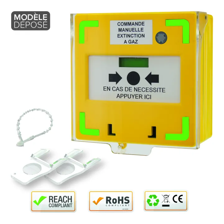 Déclencheur Manuel Jaune 3 Cts Led/Buz 12/24/48V Dc Reset Façade+Capot,2 Clés,Scellé