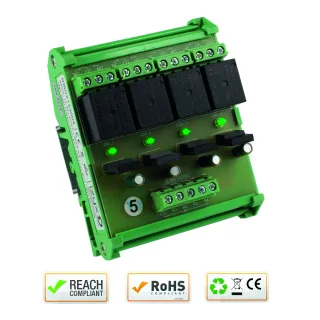 Relais Rail Din 12-30V Ac/Dc 4 Relais / 4 Leds Max. 250V Ac / 10A - 30V Dc / 10A