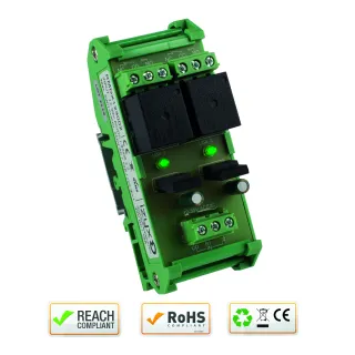 Relais Rail Din 12-30V Ac/Dc 2 Relais / 2 Leds Max. 250V Ac / 10A - 30V Dc / 10A