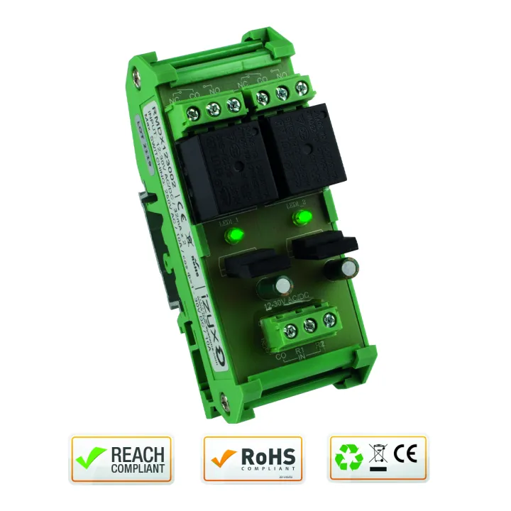 Relais Rail Din 12-30V Ac/Dc 2 Relais / 2 Leds Max. 250V Ac / 10A - 30V Dc / 10A