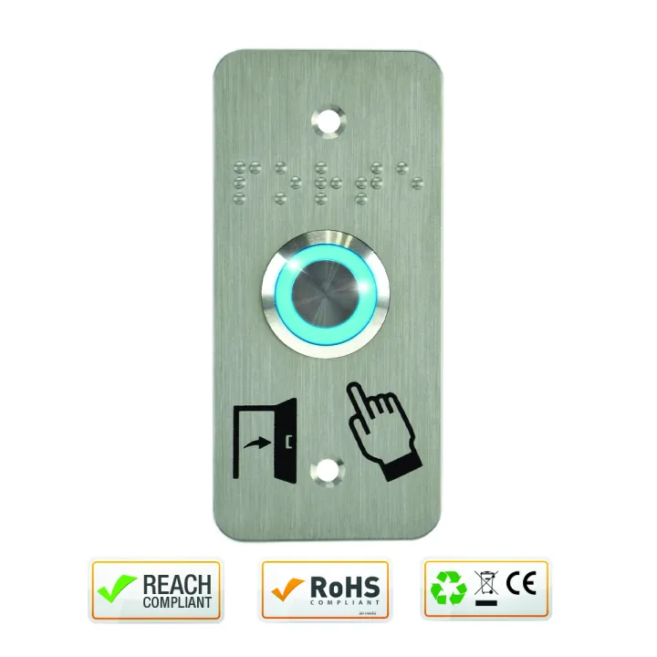 Bouton Poussoir Acier Inox Deq.19 Mm Halo Bleu 12V Ac/Dc Contact No+Nc (V)+Ssp101