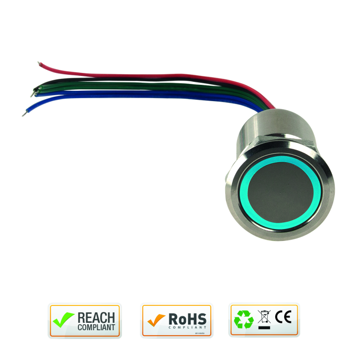 BP PMR ACIER INOX D25 BLEU/VERT/BUZZE 12/24V DC CONTACT NO+NC T*