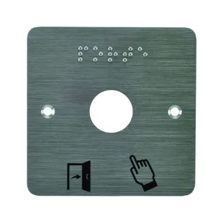 Plaque Acier Inoxydable 80 X 80 Mm Perçage Diam. 25 Mm Braille Porte + Picto
