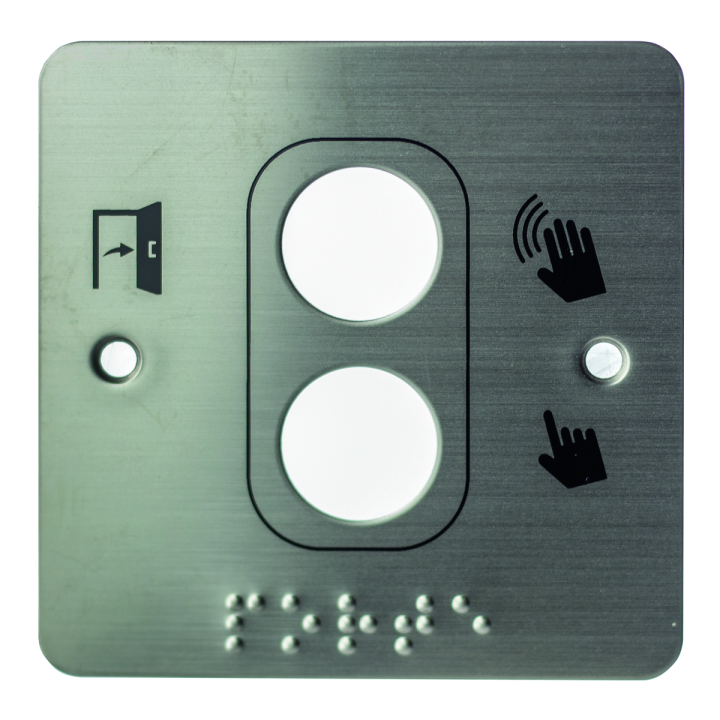 Plaque acier inoxydable 80x80mm perçages 2xD19mm braille PORTE+P