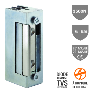Gâche Élec. 33 Sym. 20,5 Mm 3500 N À Rupture 12V Dc Tvs