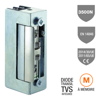 Gâche Élec. 23 Sym. 20,5 Mm 3500 N À Mémoire Mu 10-24V Ac/Dc Tvs