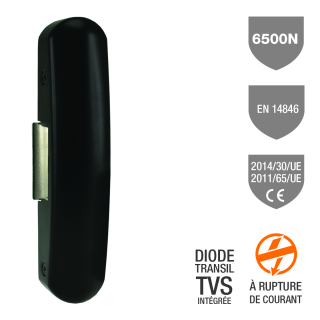 Gâche élec. 34A AP pour BAP 6500 N à rupture 12V DC TVS / Noir