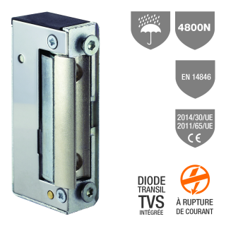 Gâche Élec. 35 Ip 67 Sym. 16 Mm 4800 N À Rupture 12V Dc Tvs