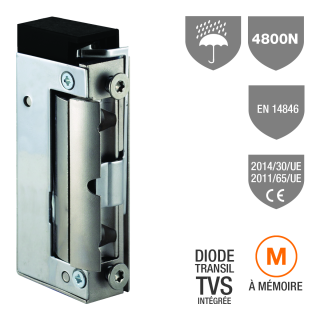 Gâche élec. 25 IP 67 sym. 16mm 4800 N à mémoire 10-24V AC/DC TVS