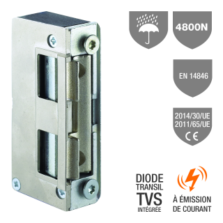 Gâche élec. 15 IP 67 LG sym. 16 mm 4800N à émis 10-24V AC/DC TVS