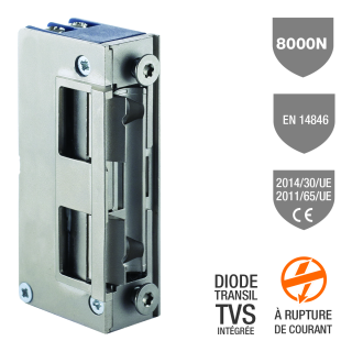 Gâche Élec. 15 Security Lg Sym. 16Mm 8000 N À Rupture 12V Dc Tvs