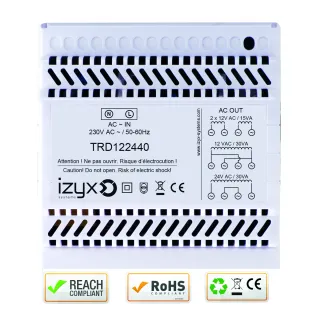 Transformateur Rail Din 5M 230V Ac / 12/24V Ac / 40Va (3,3A/1,65A)