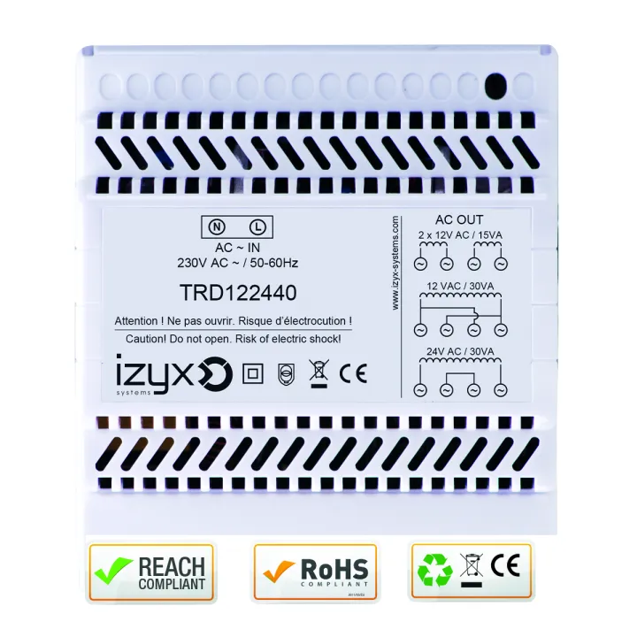 Transformateur Rail Din 5M 230V Ac / 12/24V Ac / 40Va (3,3A/1,65A)