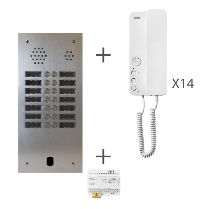 Kit Audio Préprogrammé, 2Voice, Platine Et Postes, 2 Rangée, 14 Boutons