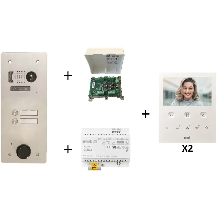 Kit Vidéo Préprogrammé, 2Voice, Platine Et Moniteurs, 1 Rangée, 2 Boutons