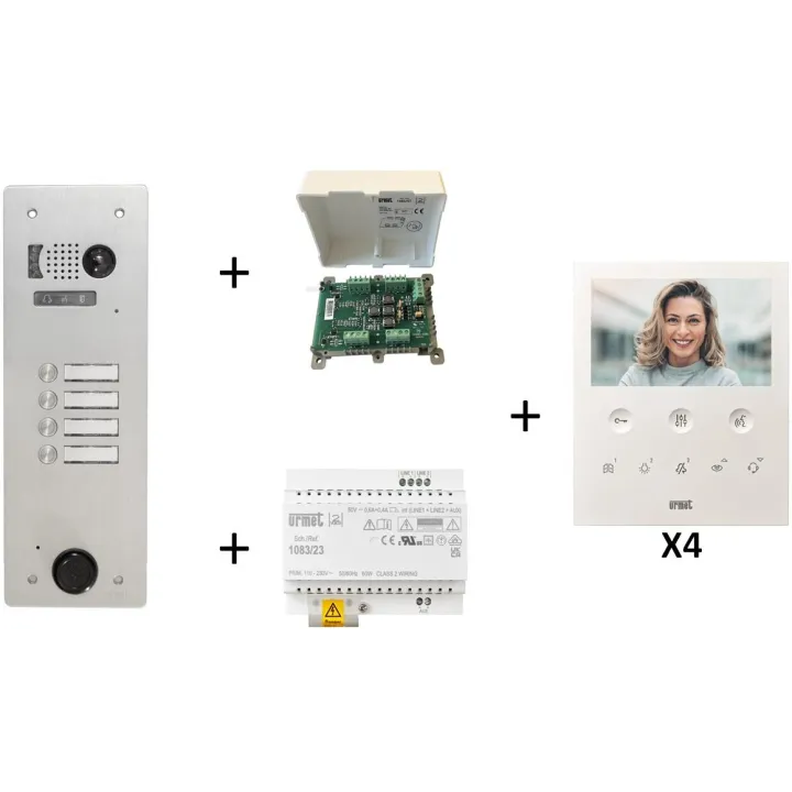 Kit Vidéo Préprogrammé, 2Voice, Platine Et Moniteurs, 1 Rangée, 4 Boutons