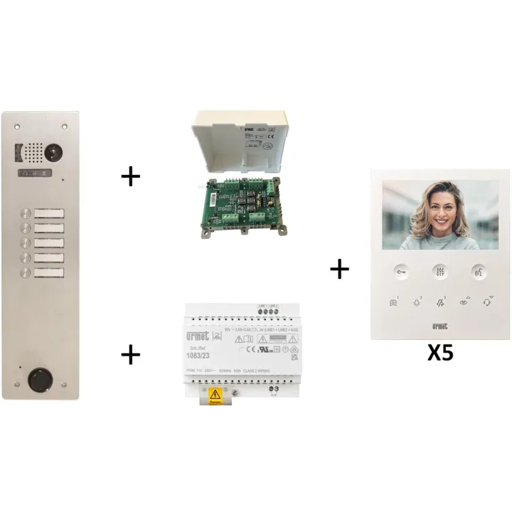 Kit Vidéo Préprogrammé, 2Voice, Platine Et Moniteurs, 1 Rangée, 5 Boutons