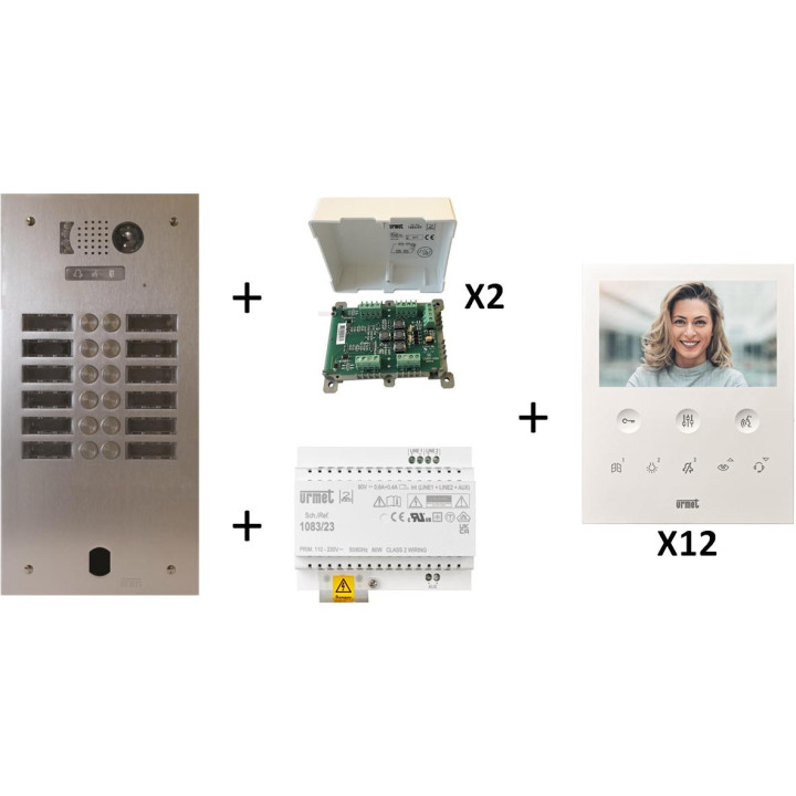 Kit Vidéo Préprogrammé, 2Voice, Platine Et Moniteurs, 2 Rangées, 12 Boutons