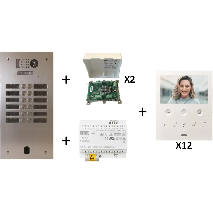 Kit Vidéo Préprogrammé, 2Voice, Platine Et Moniteurs, 2 Rangées, 12 Boutons