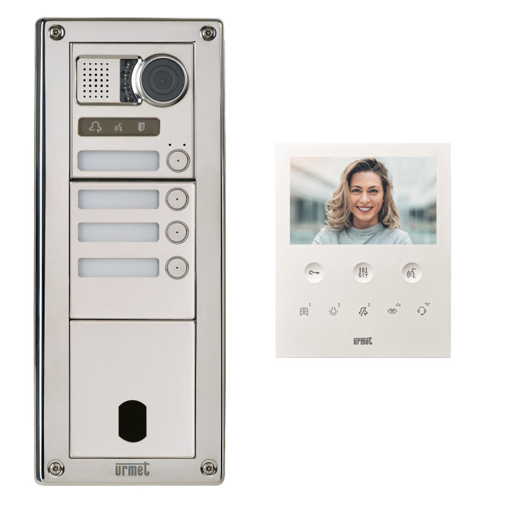 Kit Platine Poste Video p/ sinthesi Steel Inox 4 Boutons 3 Modules 2V programmé