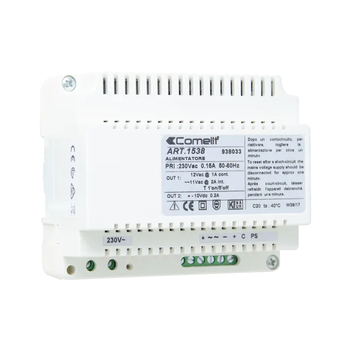 Alimentation Interphone 4+1, 230Vac/12Vac-10Vdc, 6 Modules Din