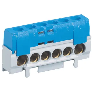 Bornier De Répartition Ip2X Neutre - Connexion 10Mm²-35Mm² - Bleu Longueur 62Mm