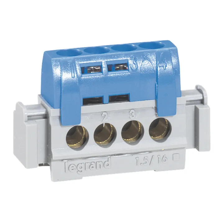 Bornier De Répartition Isolé Ip2X Neutre - 4X1,5Mm² À 16Mm² - Bleu - Long. 47Mm