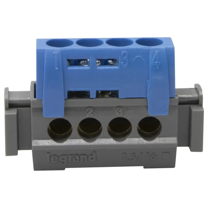 Bornier De Répartition Isolé Ip2X Neutre - 4X1,5Mm² À 16Mm² - Bleu - Long. 47Mm