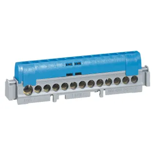 Bornier De Répartition Isolé Ip2X Neutre - 1 Connexion 6-25Mm² -Bleu -Long.141Mm