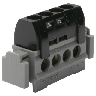 Bornier De Répartition Isolé Ip2X Phase - 4X1,5Mm² À 16Mm² Noir - Longueur 47Mm