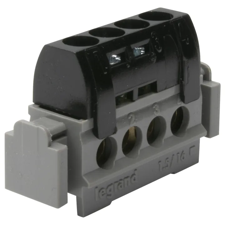 Bornier De Répartition Isolé Ip2X Phase - 4X1,5Mm² À 16Mm² Noir - Longueur 47Mm
